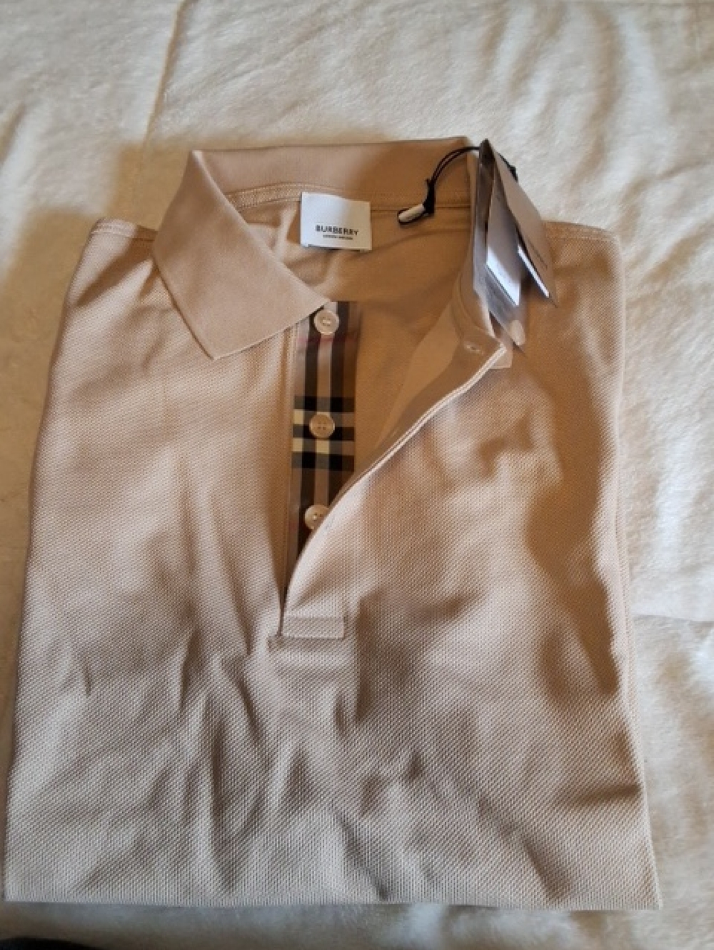 Burberry Men's Tan Polo with Iconic Check Placket